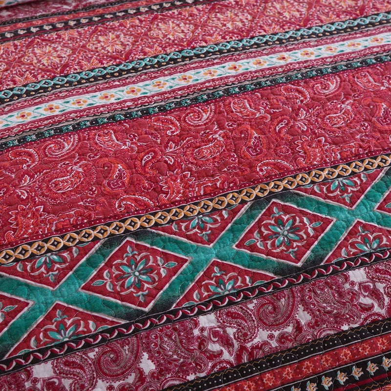 NEWLAKE Cotton Bedspread Quilt Sets-Reversible Patchwork Coverlet Set, Striped Bohemian Pattern,Queen Size - Image 3